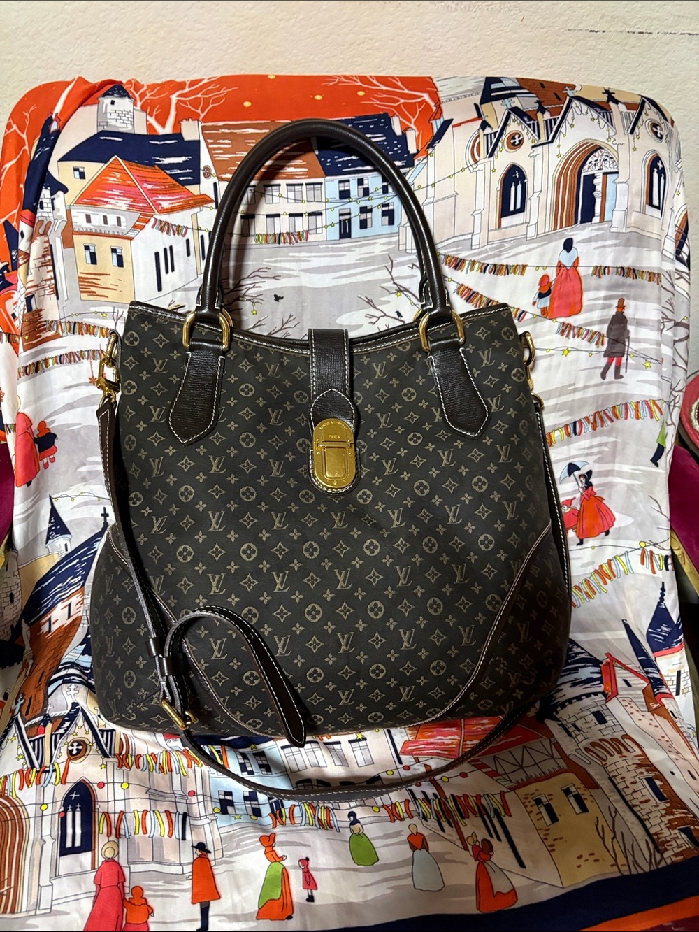 Louis Vuitton Brown Monogram Shoulder Bag with Gold-Tone Hardware
